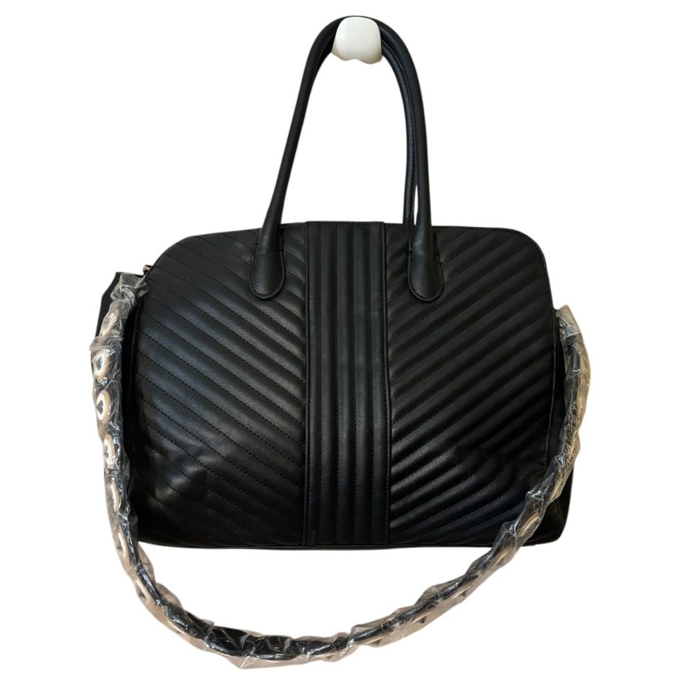 A New Day Tote Black Quilted Handbag + Bonus Guitar Purse Strap MadStyle Studs